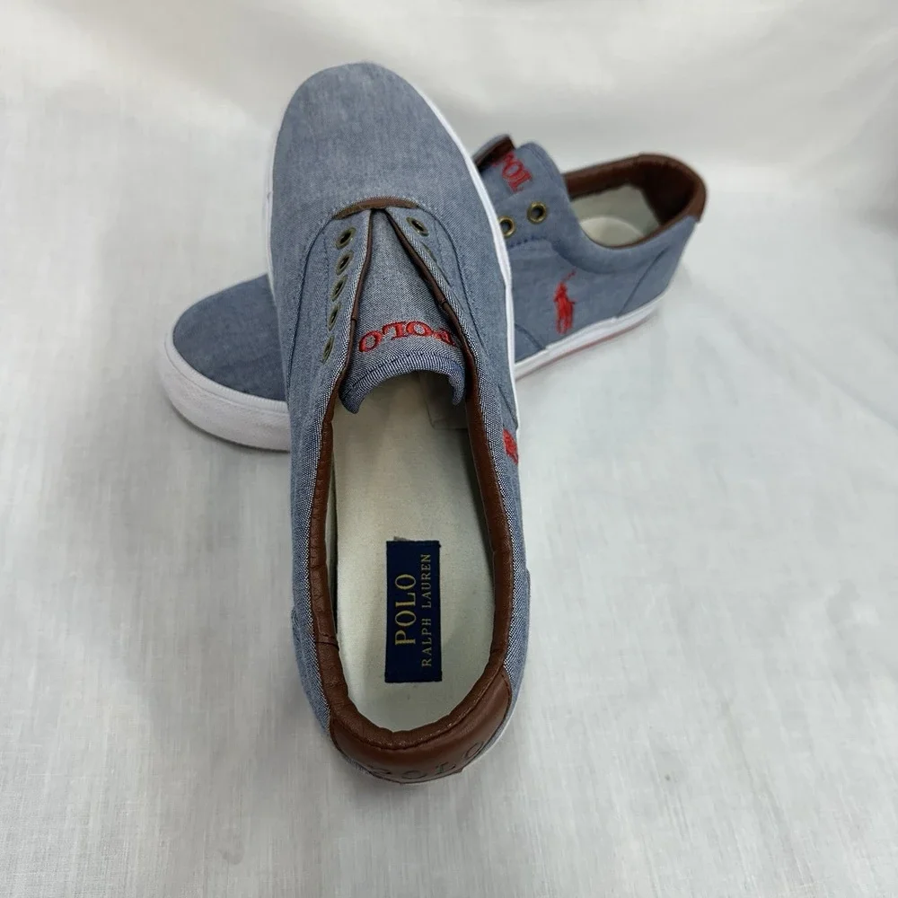Polo Ralph Lauren Sz 12D Vito Sneakers Blue Chambray Red Pony Shoes Resort Wear